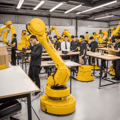 An industrial robotics class in progress at IRATI, Dapodi, Pune