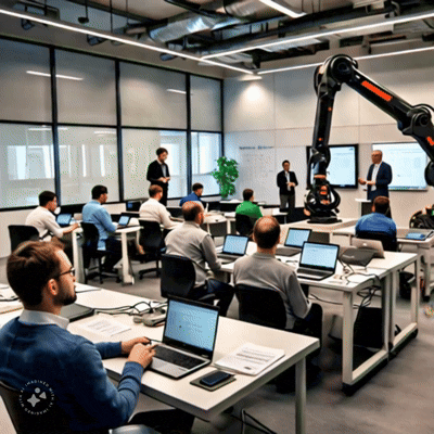 An industrial robotics class in progress at IRATI, Dapodi, Pune