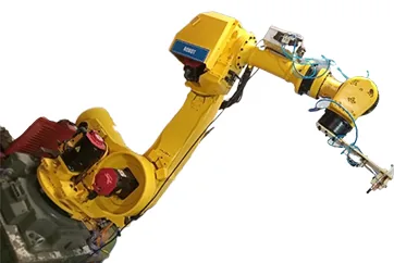 An industrial robotic arm prepared for an event installation.